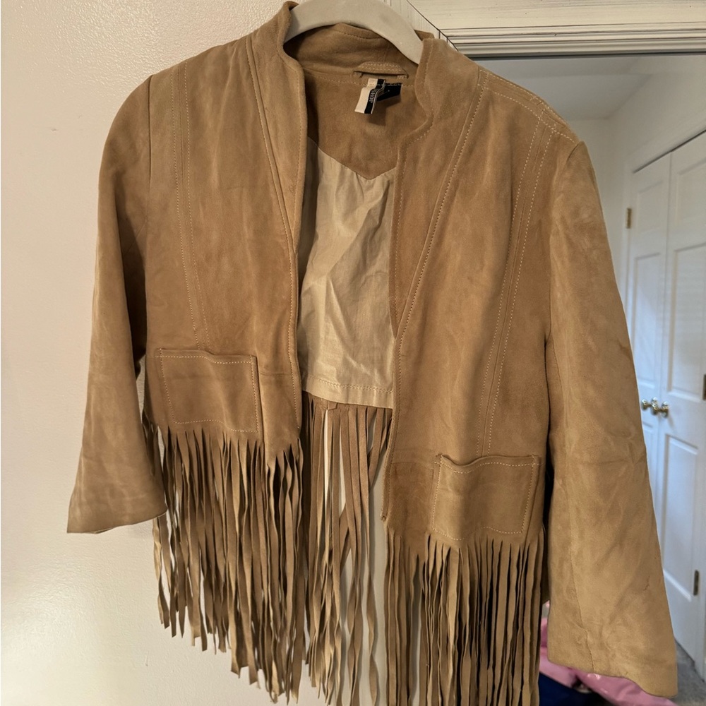 Top shop Tan Fringe faux suede Jacket